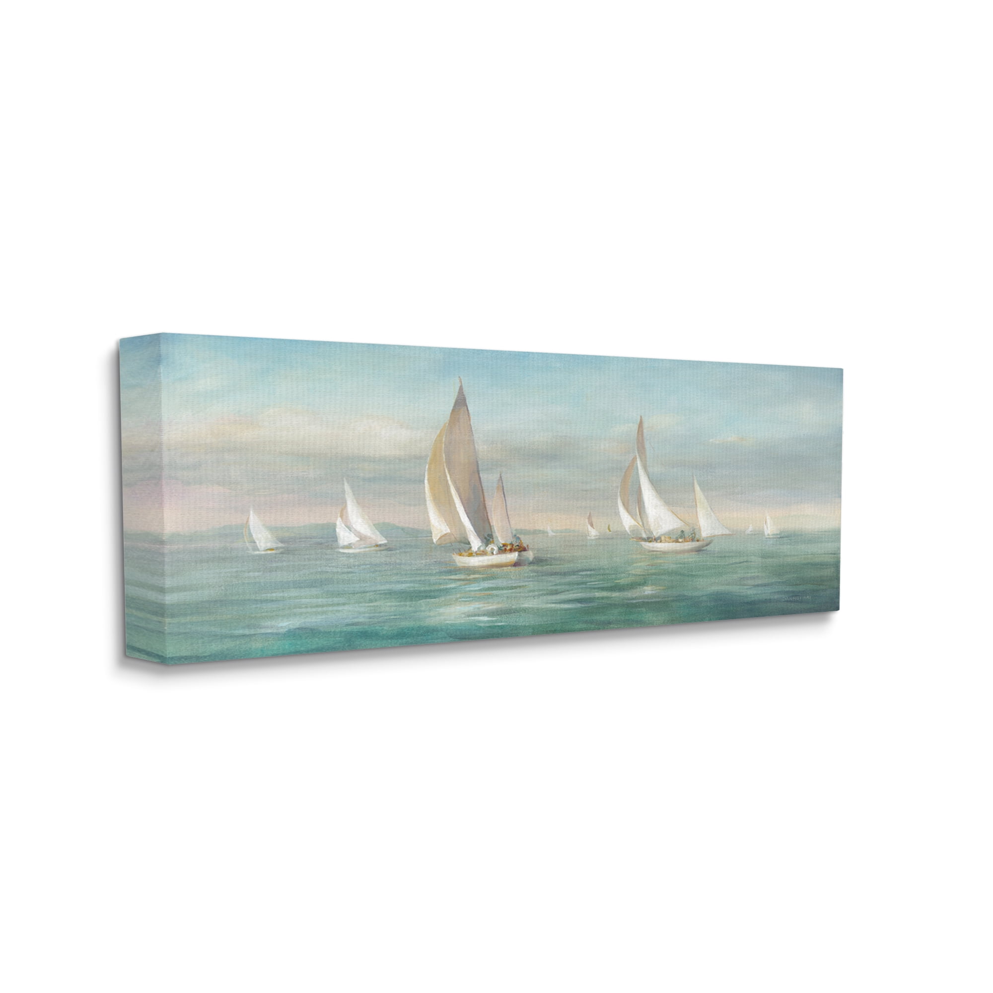 Stupell Industries Sailboat Fleet Ocean Waves Transportation Painting Gallery Wrapped Canvas Print Wall Art, 24 x 10