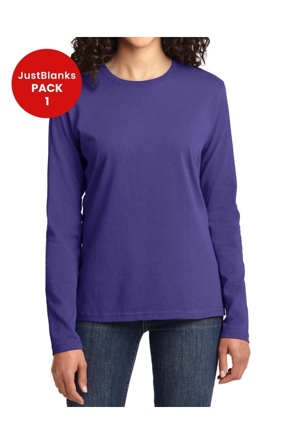 Ladies Long Sleeve Core Cotton Tee Open Hem Cuffs