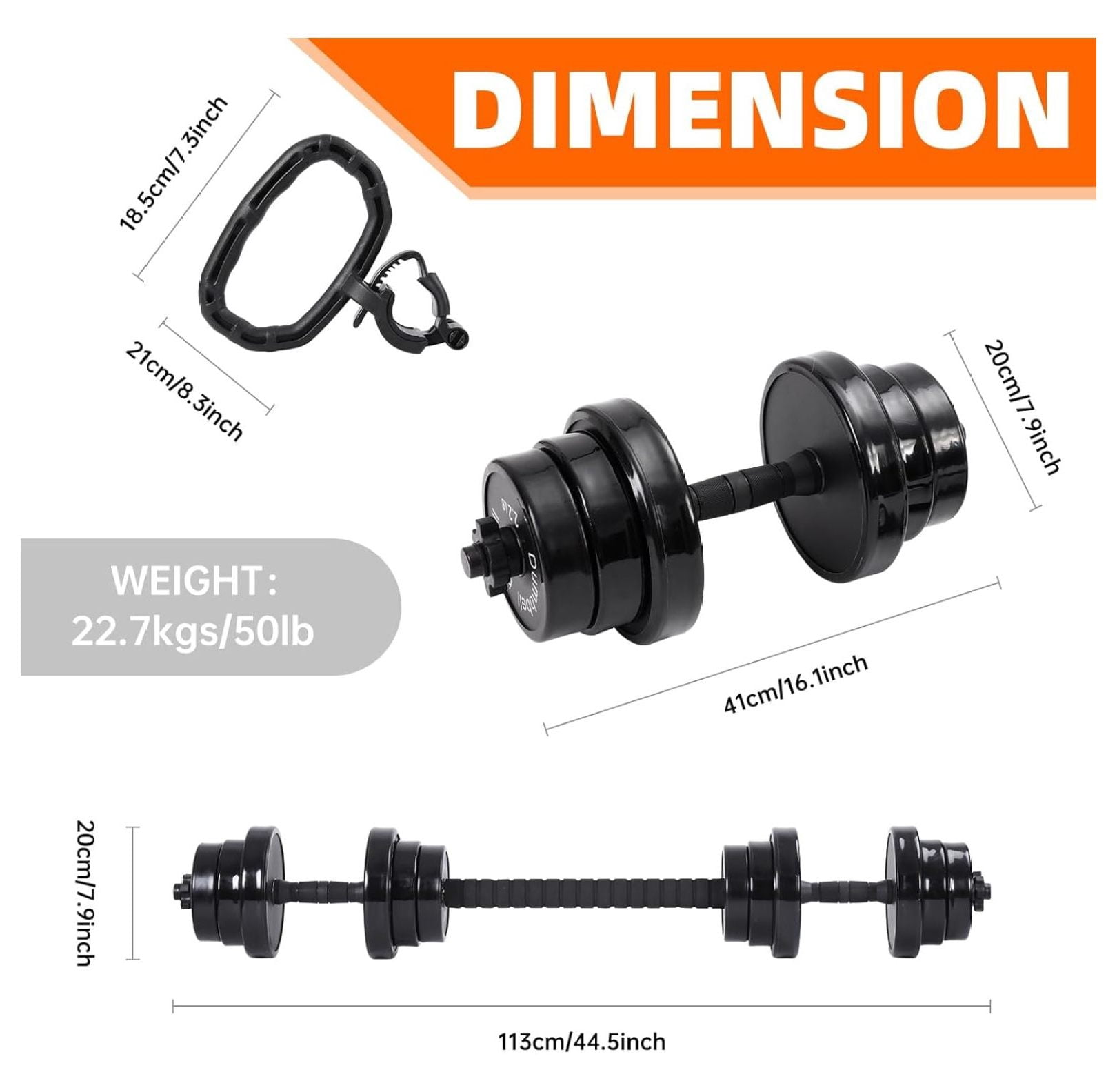 Adjustable Dumbbell Set 3-in-1 - 20-70LB Kettlebell Weights - Non-Slip Home Gym Weight Set - All-Purpose Strength Training Equipment