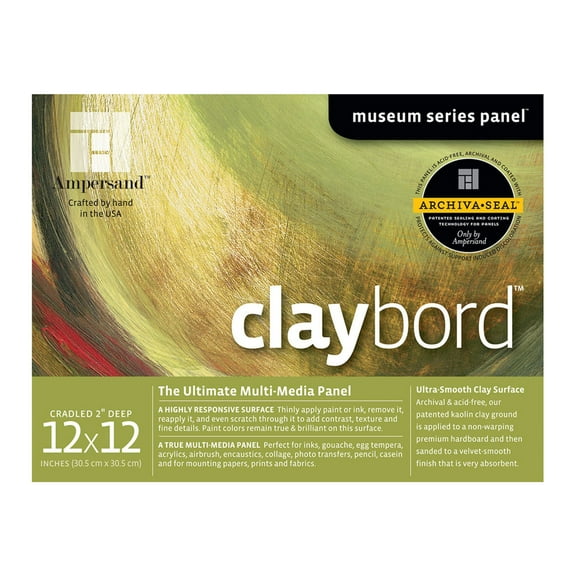 Ampersand Art Claybord, Cradled, 2" Profile, 12" x 12"