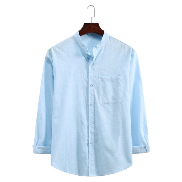 Camisa informal de manga larga con solapa a rayas para hombre - Algodón/lino, resistente a las arrugas, XL-5XL - Diario/trabajo/viajes