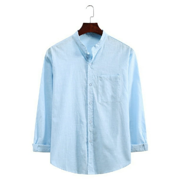 Playeras Cuello Redondo Hombre Casual Color Sólido Solapa Rayas Camisa De Manga Larga Blusa Superior