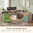 thumbnail image 4 of Farmhouse 63" L Shaped Computer Desk with 4 Drawers and Storage Cabinet, Corner Office Desk with Monitor Stand, 4 of 7
