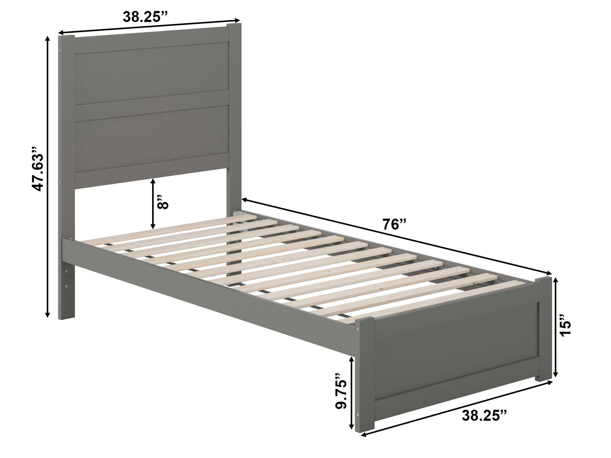 AFI NoHo 14" Twin Wood Platform Bed with Modern Panel Headboard and Footboard, Grey