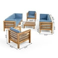 thumbnail image 5 of GDF Studio Cascada Outdoor Acacia Wood 8 Seater Sofa and Club Chair Set with Cushion, Teak and Blue, 5 of 13