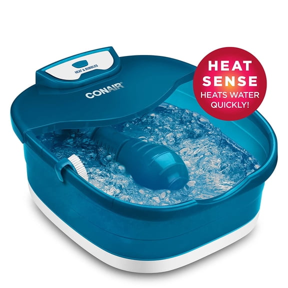 Heat Sense Foot Spa with Bubble Massage, Heated Water to 104F, Massaging Rollers, Pumice Stone & Nail Brush Included