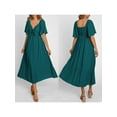 thumbnail image 3 of Mialoley Robe Midi pour Femme Couleur Unie Col en V Nœud à Nouer devant Froncée Manches Courtes Robe d'Été Décontractée Robe Trapèze, 3 of 8