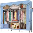 thumbnail image 1 of Wardrobe Storage Closet, Portable Clothes Standing Shelves Organizer, Extra Strong and Durable Non-Woven Fabric Rack with Hanging Rods and 2 Side Pockets，Blue, 1 of 1