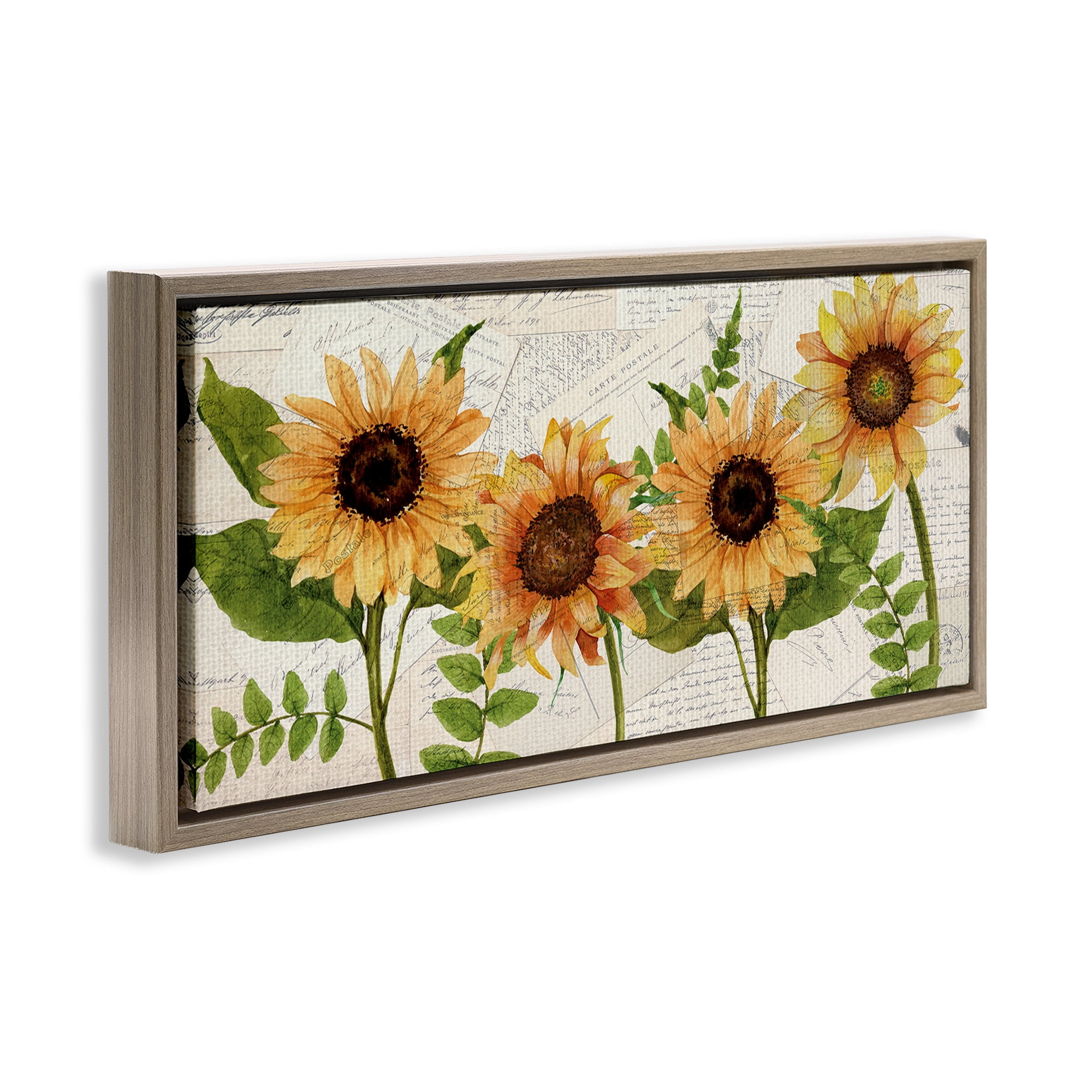Stupell Industries Vintage European Postcard Collage Botanical & Floral Painting Brown Floater Framed Canvas Art Print Wall Art, 25 x 11