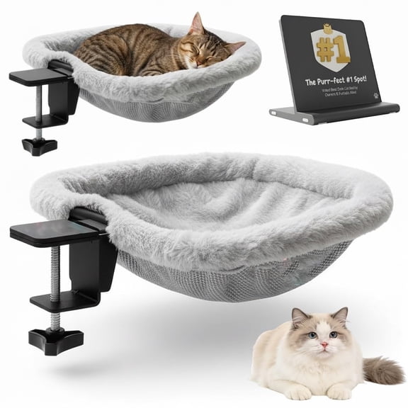 Foldable Cat Hammock, Cat Desk Bed Cats Window Perch Foldable Attachment Chair Folding Clamp Mounted Pet Hammock Clip Bedside