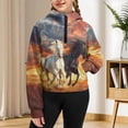 thumbnail image 7 of Chaqlin Sun Running Horse Print Youth Zip Up Sweatshirt with Pocket Quarter Zip Up Design Lightweight Athletic Wear Soft Casual Pullover Top Size 13-14, 7 of 7