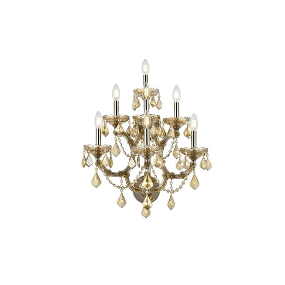 Maria Theresa 7 light Golden Teak Wall Sconce Golden Teak (Smoky) Royal Cut Crystal