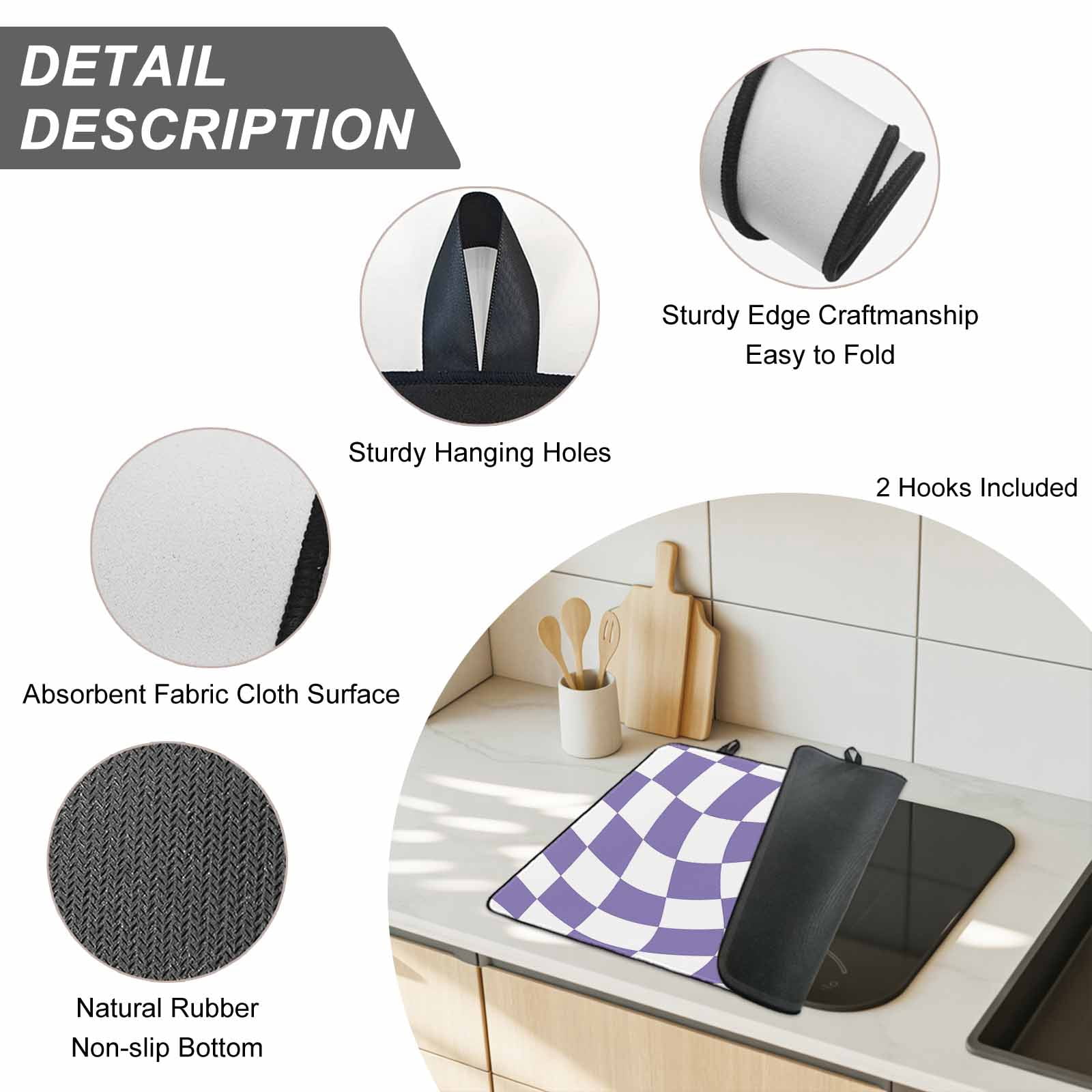 Purple White Checkered Stove Top Cover for Electric Stove, Heat-proof & Non Slip Glass Top Stove Cover Protector, Modern Irregular Geometric Kitchen Flat Cooktop Rubber Mat 28.5x20.5 Inches