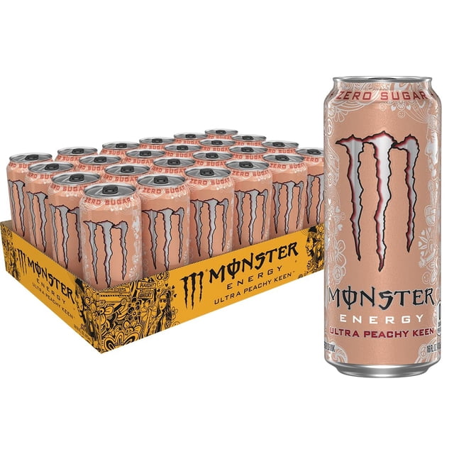 Monster Energy Ultra Peachy Keen, bebida energetica sin azucar, 16 oz (paquete de 24)