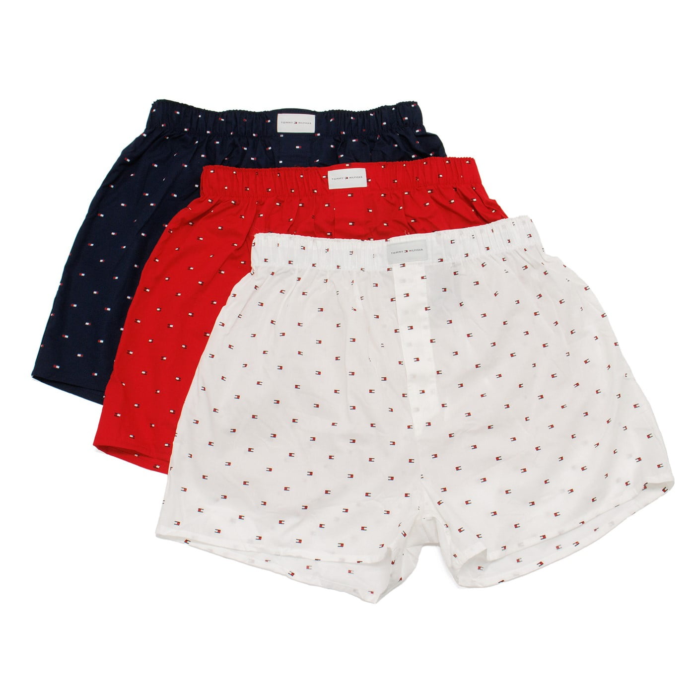 Tommy Hilfiger Men's Woven Boxer 3 Pack, Navy \ White,XL US