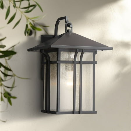 John Timberland Mission Outdoor Wall Light Fixture Painted Bronze 16 1/2 Seeded Clear Glass Lantern for House Porch Patio Deck