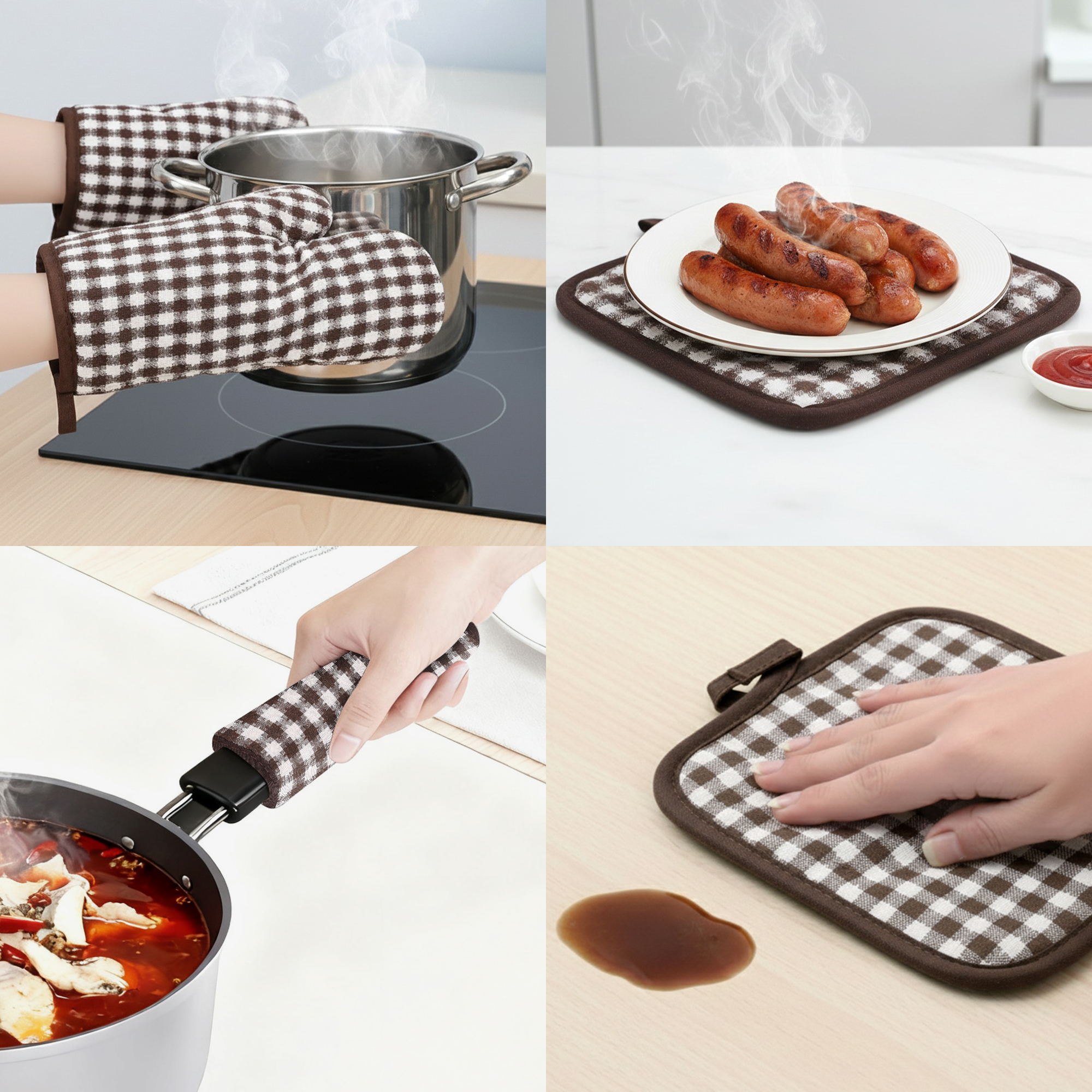 Unique Bargains Pot Holders Set Heat Resistant Oven Mitts Coffee 9.8x6.7inch
