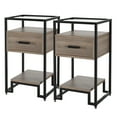 Set of 2 End Table with Drawer and 3Tier Storage & Tempered Glass Top, Kitchen Side Table with