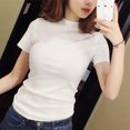 thumbnail image 1 of Women Half High Collar Solid Color Loose Short Sleeve Casual T-Shirt Simple Wild Tops, 1 of 3