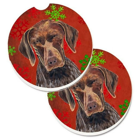 

German Shorthaired Pointer Red Snowflakes Holiday Christmas Set of 2 Cup Holder Car Coaster