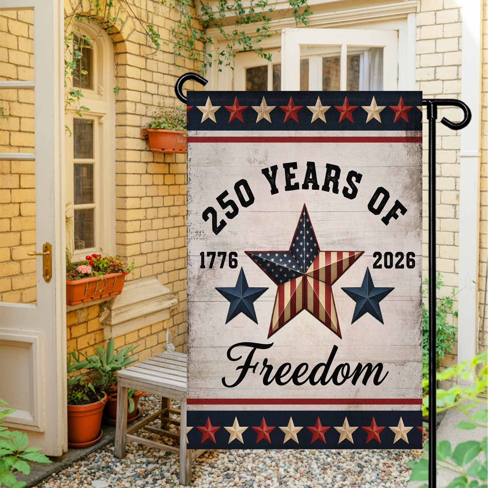 4th of July Garden Flags 250 Years of Freedom Garden Flag Double Sided Welcome Flag Retro Patriotic Stars American Flag Independence Day Yard Flags for Outdoor Lawn Porch Memorial Day 28x40 Inch