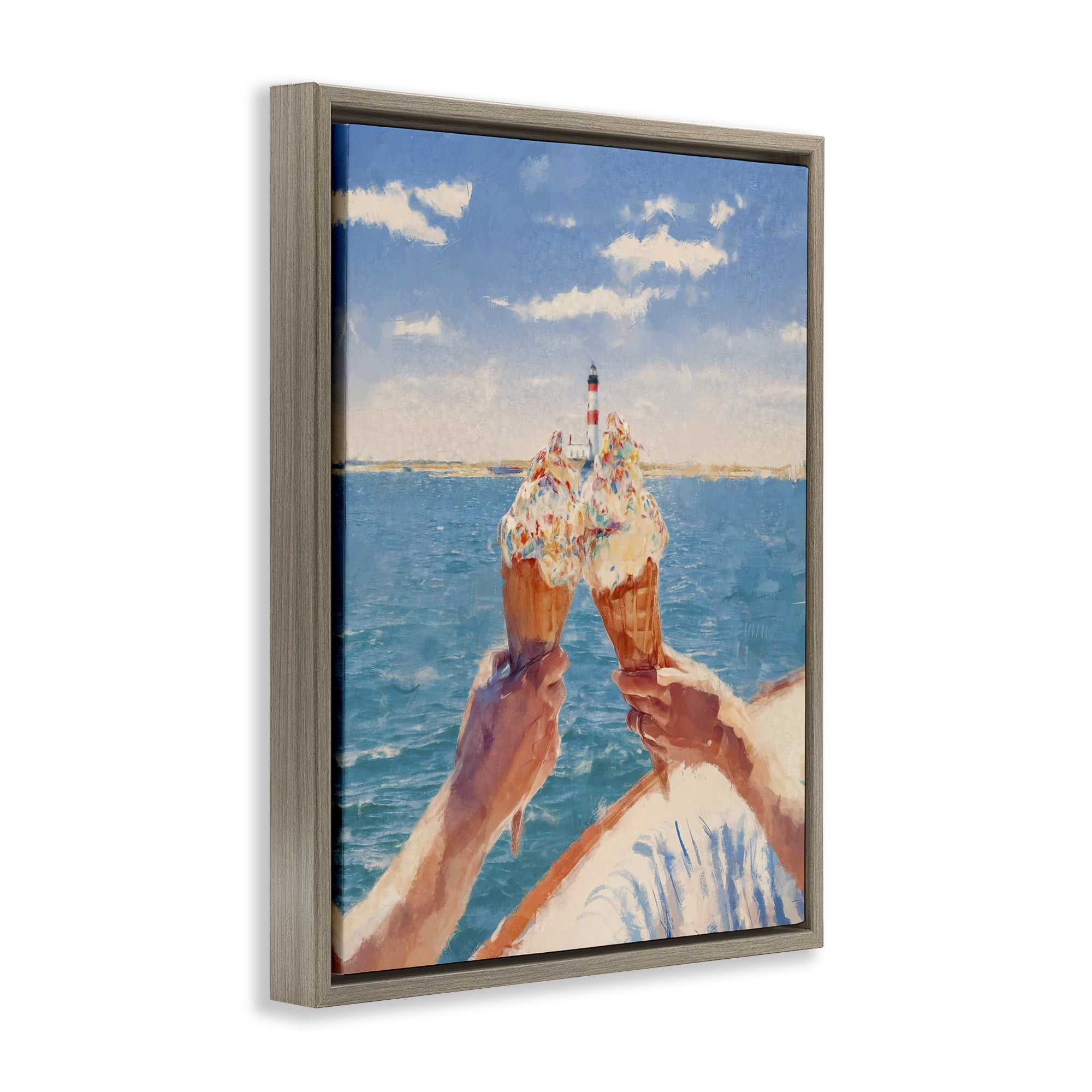 Ice Cream Cheers on Boat Brown Framed Floater Canvas Wall Art, design by Ziwei Li