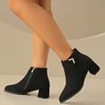thumbnail image 2 of Suede Chelsea Boots Women Block Heel Pointed Toe Zipper Splice Ankle Booties Casual Winter Dress Short Boots, 2 of 7