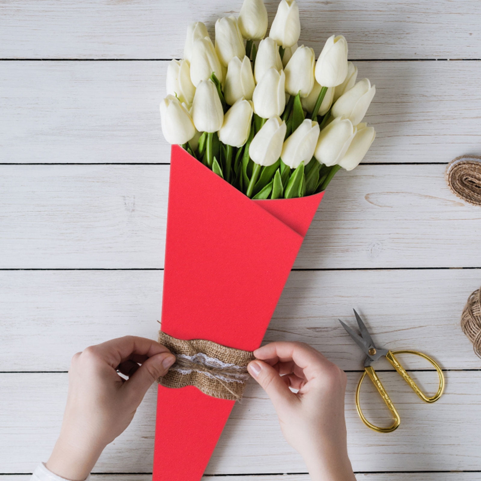 Raindrops Red Flower Packing Paper Roll - Practical Kraft Wrap Paper for Decoration and Packaging