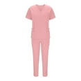 thumbnail image 2 of BXINGOHAI Scrubs for Women Set V-Neck Pocket Top Drawstring Jogger Scrub Pants Stretch Nursing Scrubs Set Uniform Pink S, 2 of 7