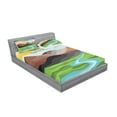thumbnail image 2 of Ambesonne Landscape Fitted Sheet & Pillow Sham Set, Abstract Mountains River, Full, Multicolor, 2 of 2