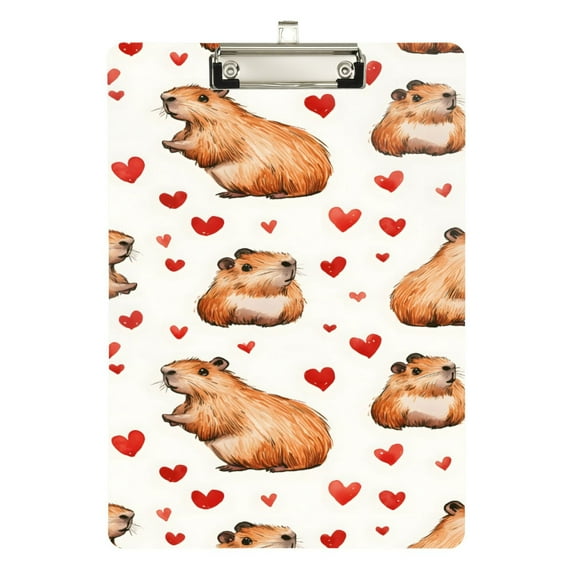FORMRS Acrylic Clipboard with Low Profile Clip Standard A4 Letter Size, 12.5" x 9", Capybara Heart Pattern