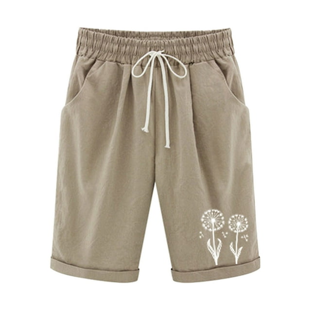 Mujeres Pantalones Cortos Casual, Cintura Elástica Día de la Independencia de la Impresión Pantalones Cortos con Cordón con Bolsillos para Verano Primavera de Uso Diario, Pantalones Cortos de Verano P