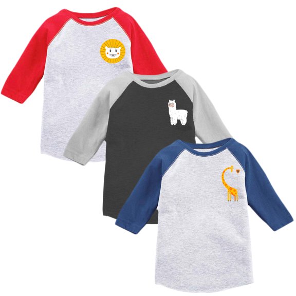 Toddler Boys Raglan Baseball Shirt Raglan Shirt Kids Boys Baseball Tee 2T Clothes 3T Outfits 4T T shirts 5T Shirts Lion Llama Giraffe - Pack of 3