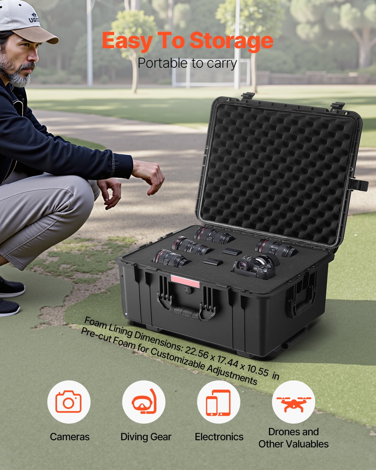 KFFKFF Resilient Hard Shell Case, Robust Protection Moisture-Proof Container with Customizable Foam, Casters & Telescopic Grip Handles for Journey, Hunting, Armed Forces, Strategic