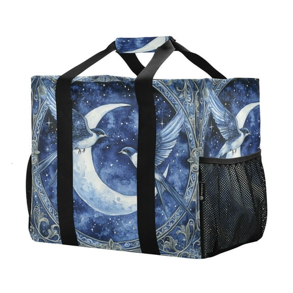 YAZAOO Mesh Beach Bags Totes Foldable Multiple Pockets Creatively Moonlit Soiree Printed