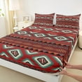 thumbnail image 2 of Manfei Red Square Aztec Bed Sheets for Adult, Tribal Western Bohemian King Sheets, Mandala Hippie Style Sheet Set, Breathable Home Decor, 4-Piece, 2 of 6