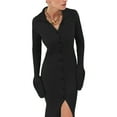 thumbnail image 1 of DYMADE Women Long Sleeve Lapel Cardigan Buttons Knit Fabric Bodycon Dress, 1 of 4