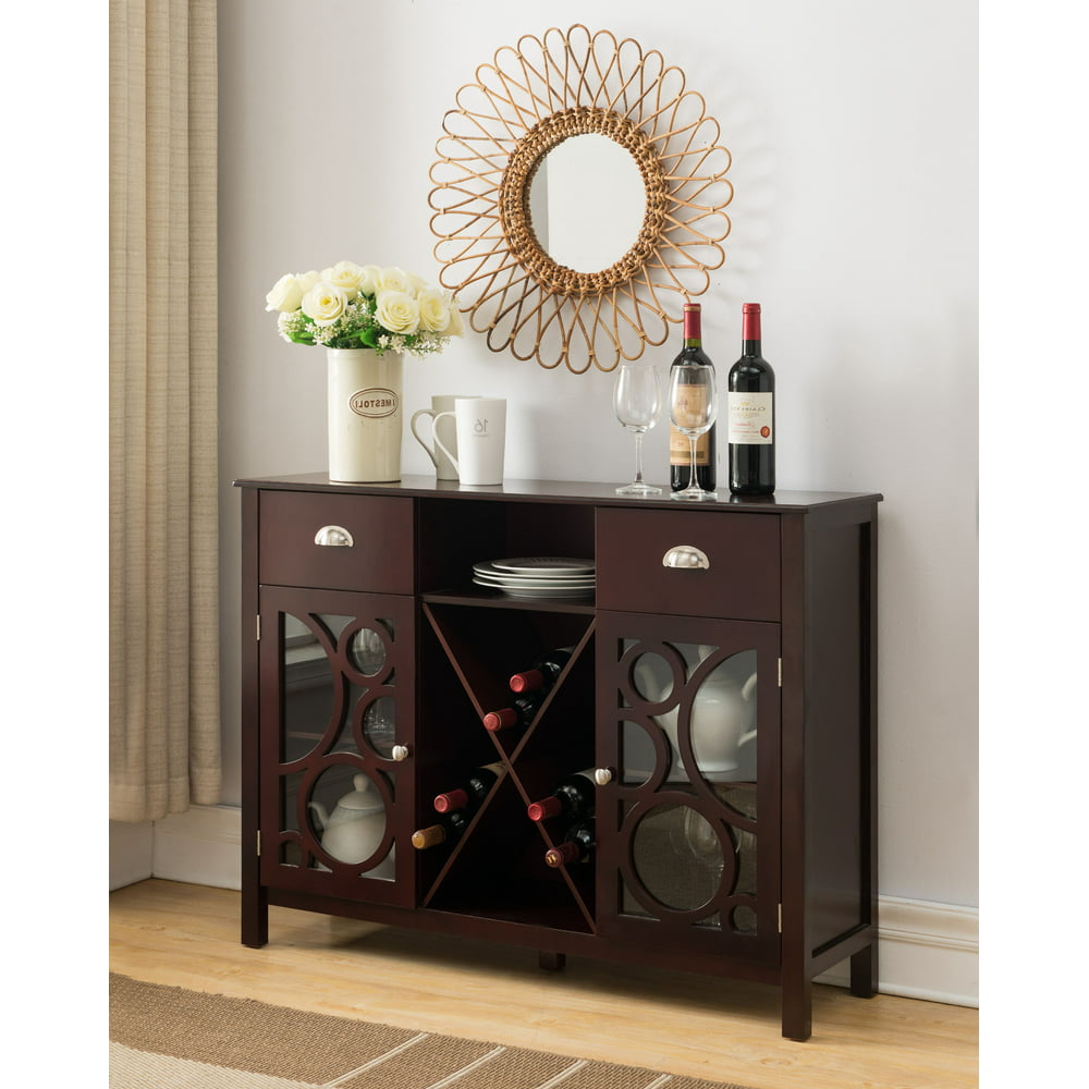 Finn Contemporary Sideboard Buffet Server with Wine Rack, Glass Cabinet