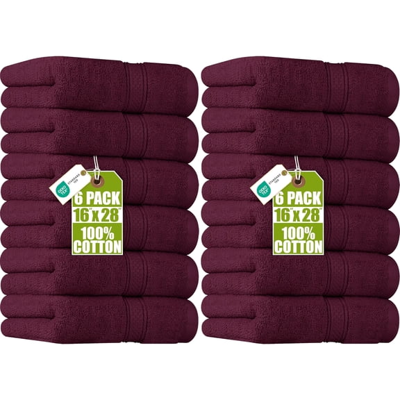 Utopia Towels 12 Pack Hand Towels Set (2 Packs of 6), 16 x 28 inches, 100% Ring Spun Cotton, 600 GSM Ultra Soft and Highly Absorbent Towels for Bathroom, Gym, Hotel and Spa, Burgundy