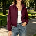 thumbnail image 2 of Admvng Women's Stand Collar Full Zip Cropped Windbreaker Jacket Pocket Lightweight Casual Outerwear, 2 of 9
