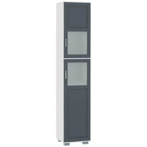 kleankin 75" Tall Bathroom Cabinet with 2 Cupboards, Matte Glass Doors