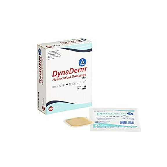 Dynarex DynaDerm Hydrocolloid Dressings | Sterile Moist Bandages Used for All Kinds of Wounds 2" x 2," Thin & Latex-Free | Ships in Peel-Down Patches | 1 Box of 20 DynaDerm Hydrocolloid Dressings