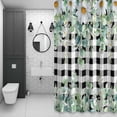 thumbnail image 4 of Daisy Eucalyptus Leaf Shower Curtain for Bathroom Decor, Summer Flower Black White Plaid Waterproof Fabric Shower Curtain, 72"x96" Set with 12 Hooks, 4 of 9