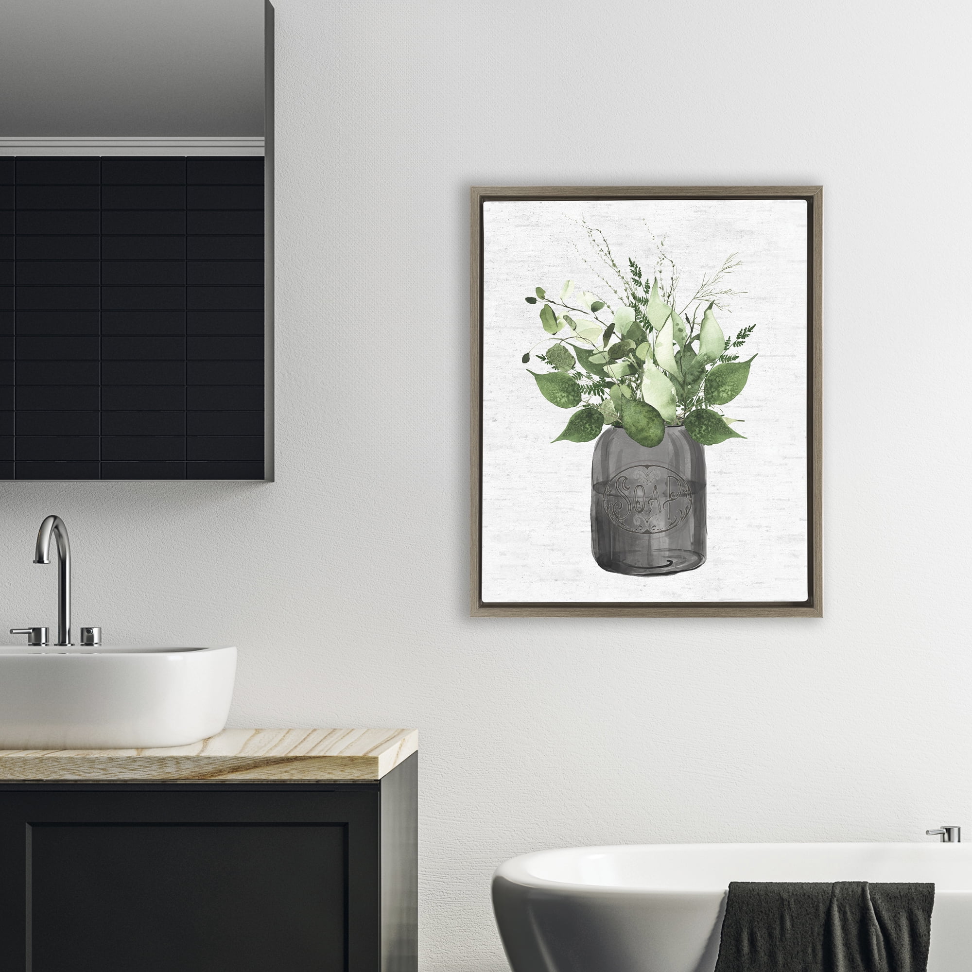 Vintage Soap Jar Herbs Brown Framed Floater Canvas Wall Art, design by Lettered and Lined