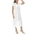 thumbnail image 3 of Aiyino Women Summer Bohemian Floral Casual Wrap V Neck Ruffle Cap Sleeveless Belt A-Line Pleated Hem Swing Midi Sun Dress，Dot White, 3 of 8