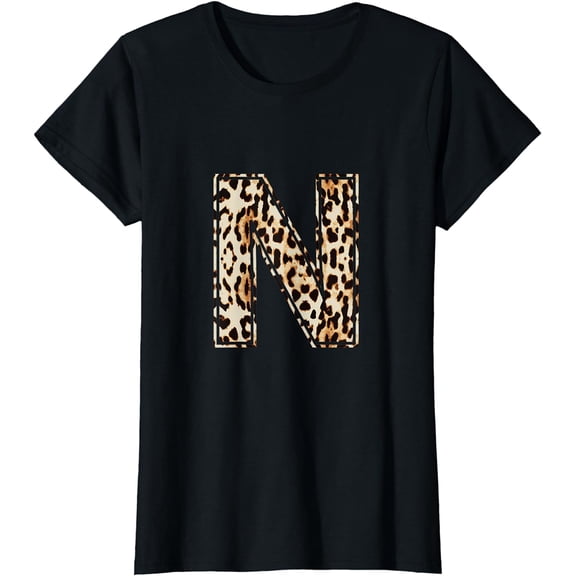 Awesome Letter N Initial Name Leopard Cheetah Print T-Shirt