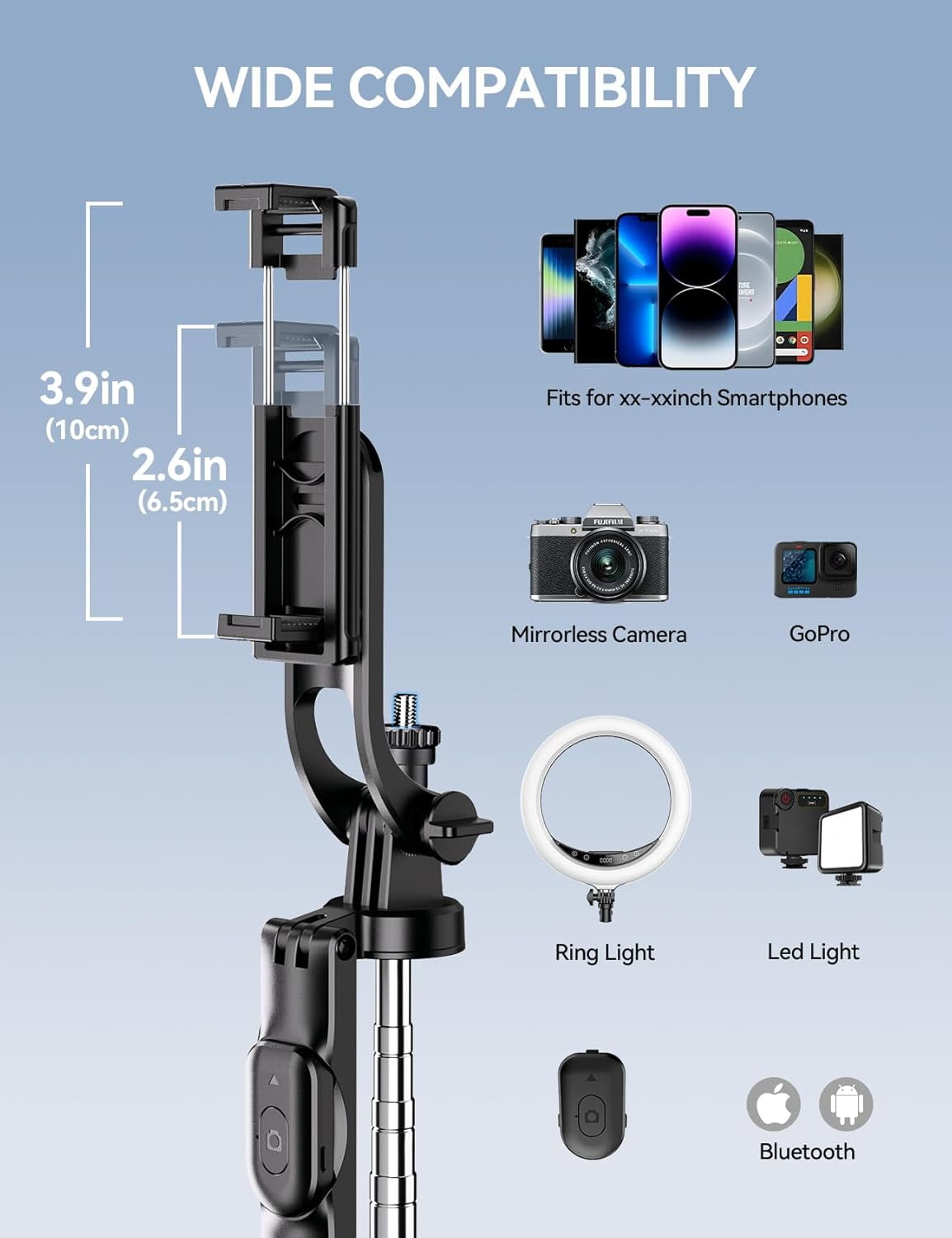 NEOYFC  67" Cell Phone Tripod Stand & Selfie Stick with Wireless Remote, All in One Multifunctional Selfie Stick Tripod for iPhone Android Action Camera GoPro Insta360 DJI OSMO Pocket 3 Accessories