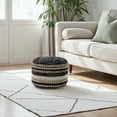thumbnail image 4 of LR Home Round Black/Gray Striped Cotton and Jute Pouf Ottoman, 14" H x 18" W, 4 of 7