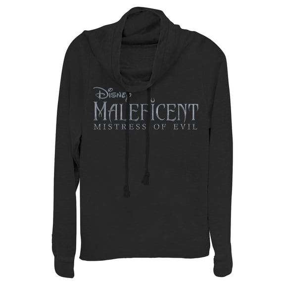 Junior's Maleficent: Mistress of All Evil Basic Movie Logo  Cowl Neck Sweatshirt Black Small