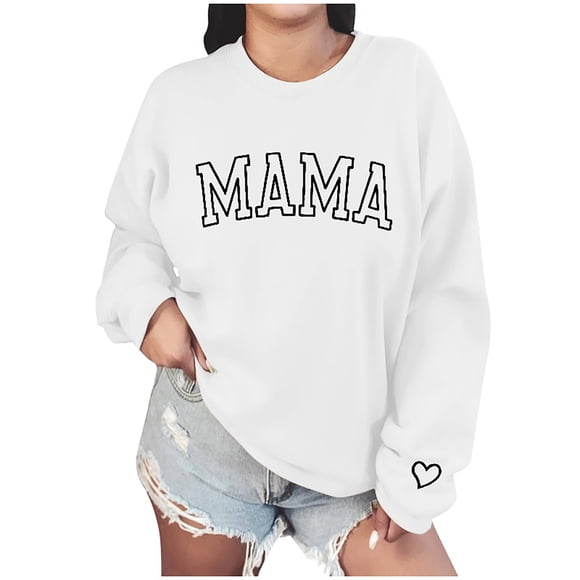 Penkiiy Mama Sweatshirt de manga larga Cheer Mom Shirt para Béisbol Fútbol Baile Baile Sport Suéter Top L Blanco